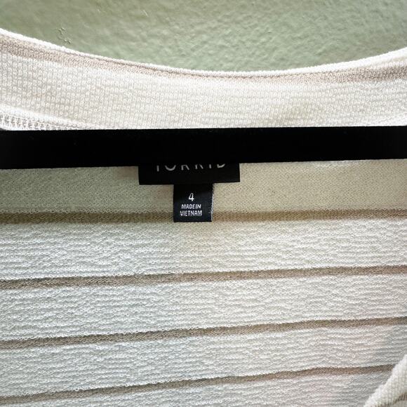 Torrid Ivory + Taupe Stripe Faux Button V Neck Tank - 4X - Picture 4 of 10
